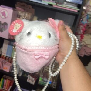 Hello Kitty Pink and White Bag with Delicate Lace and Pearl Accents